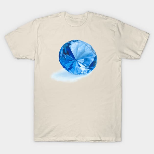 Blue Sapphire Gem Watercolour Painting T-Shirt by Flowering Words